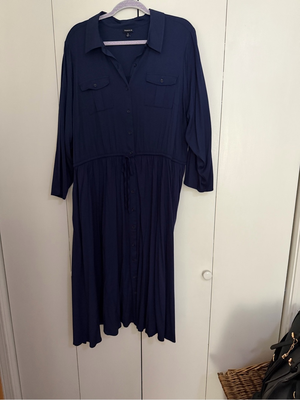 torrid Navy Button-Front Shirt Dress with Drawstring Waist